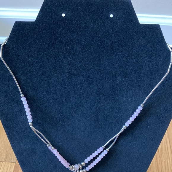 Vintage Rose Quartz and Silver Multi Strand Necklace Delicate and Feminine - Picture 6 of 6